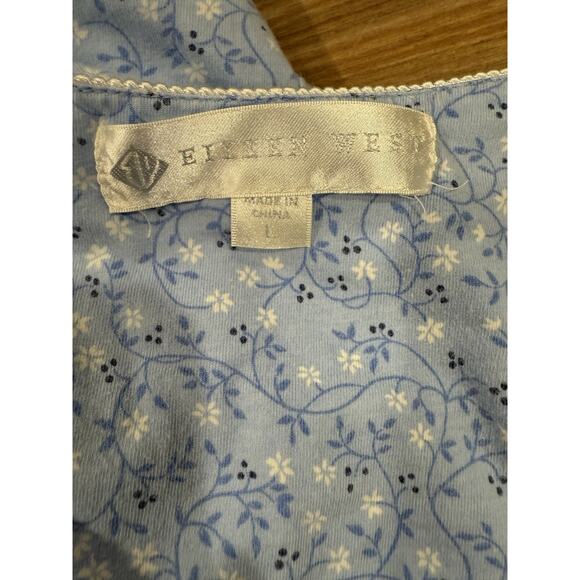 EILEEN WEST Blue Vines 100% COTTON KNIT Long Sleeve Short Nightgown Sz Large - Picture 6 of 8
